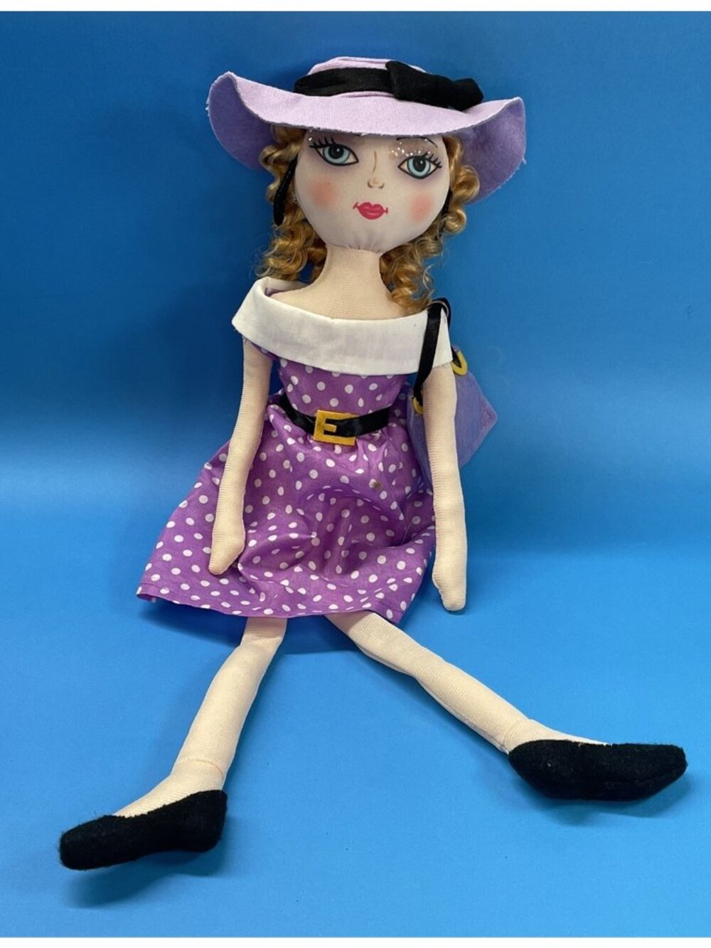 Shelf Sitter Doll Purple And White Polka Dots Dress